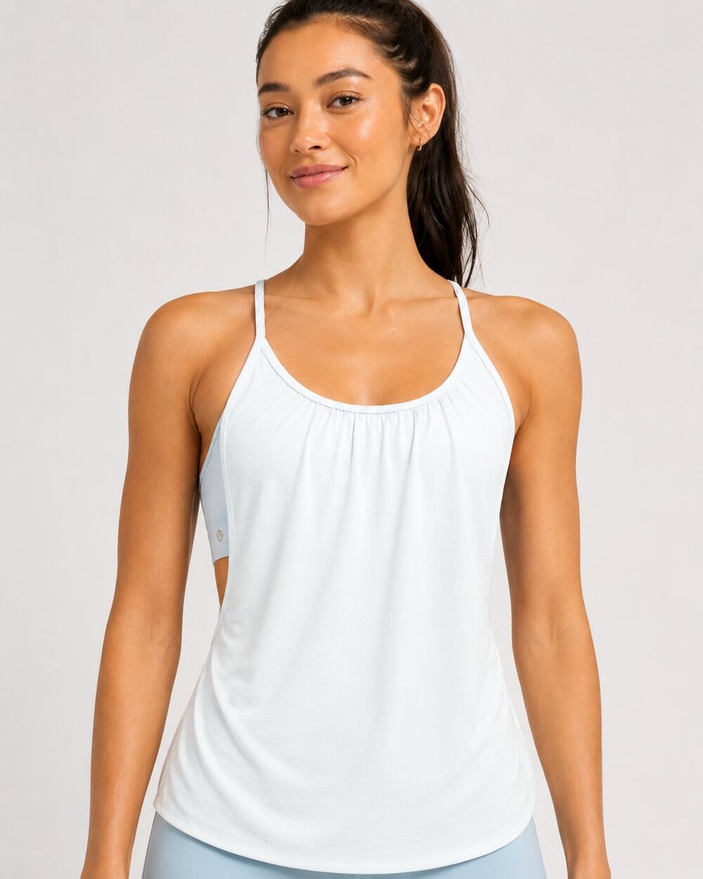 Lululemon No Limits Tank Size 4 Light Blue White Built In Bra Racerback Yoga